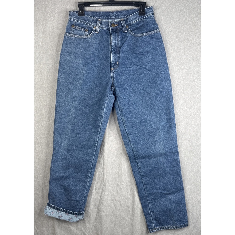 VTG LL BEAN Flannel Line Jeans 12 R Double L Relaxed Holly Xmas Y2K 90 Outdoors